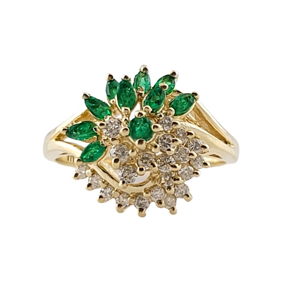 Vintage 14K Yellow Gold Emerald and Diamond Ring Size 7.25 #13537 - Picture 1 of 7